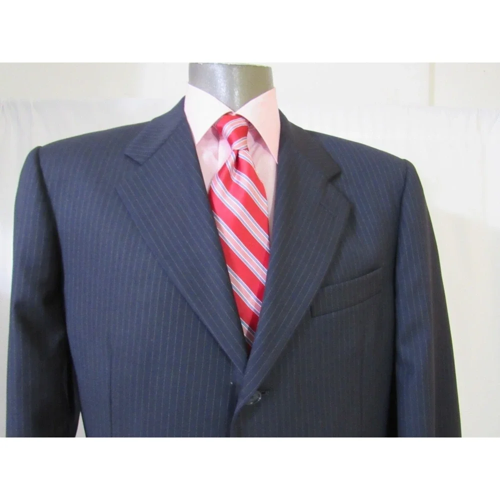 Hickey Freeman Collection Blue Pinstriped 3 Button Suit Jacket All Wool Size 41R